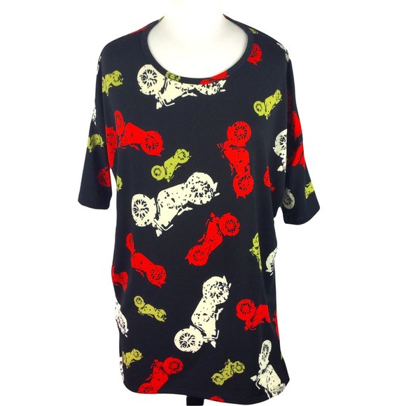LuLaRoe Tops - LuLaRoe Irma Black w/Motorcycle Print, NWT, XXS